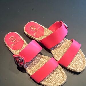 Sam and Libby Double Strap Hot Pink Slide Sandals with Buckle